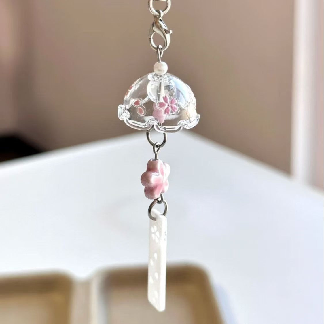Cute Sakura Windbell Trinket for Phone Clover Wind Chimes Phone Charm Water Lemon bag charm