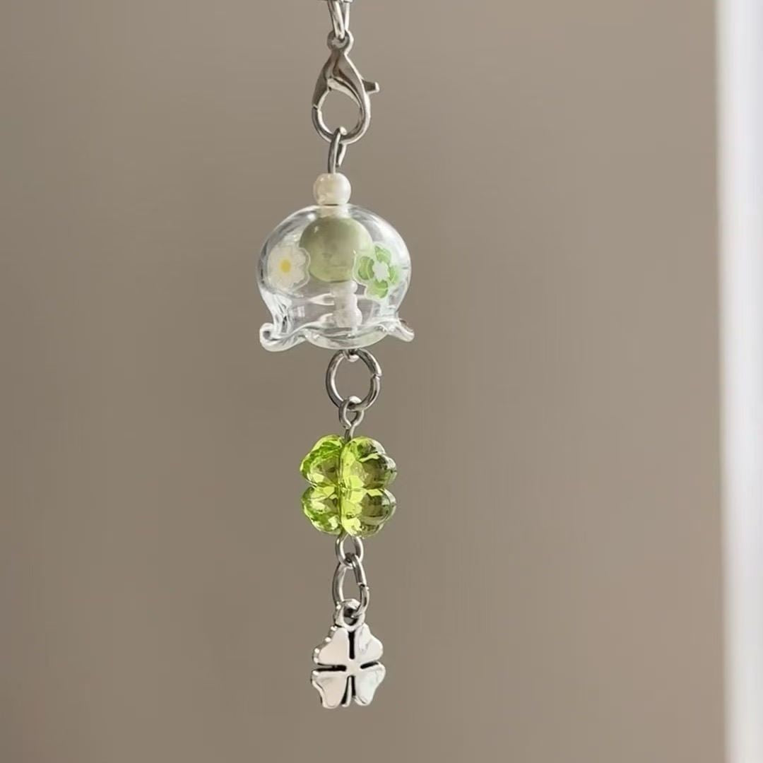 Cute Sakura Windbell Trinket for Phone Clover Wind Chimes Phone Charm Water Lemon bag charm